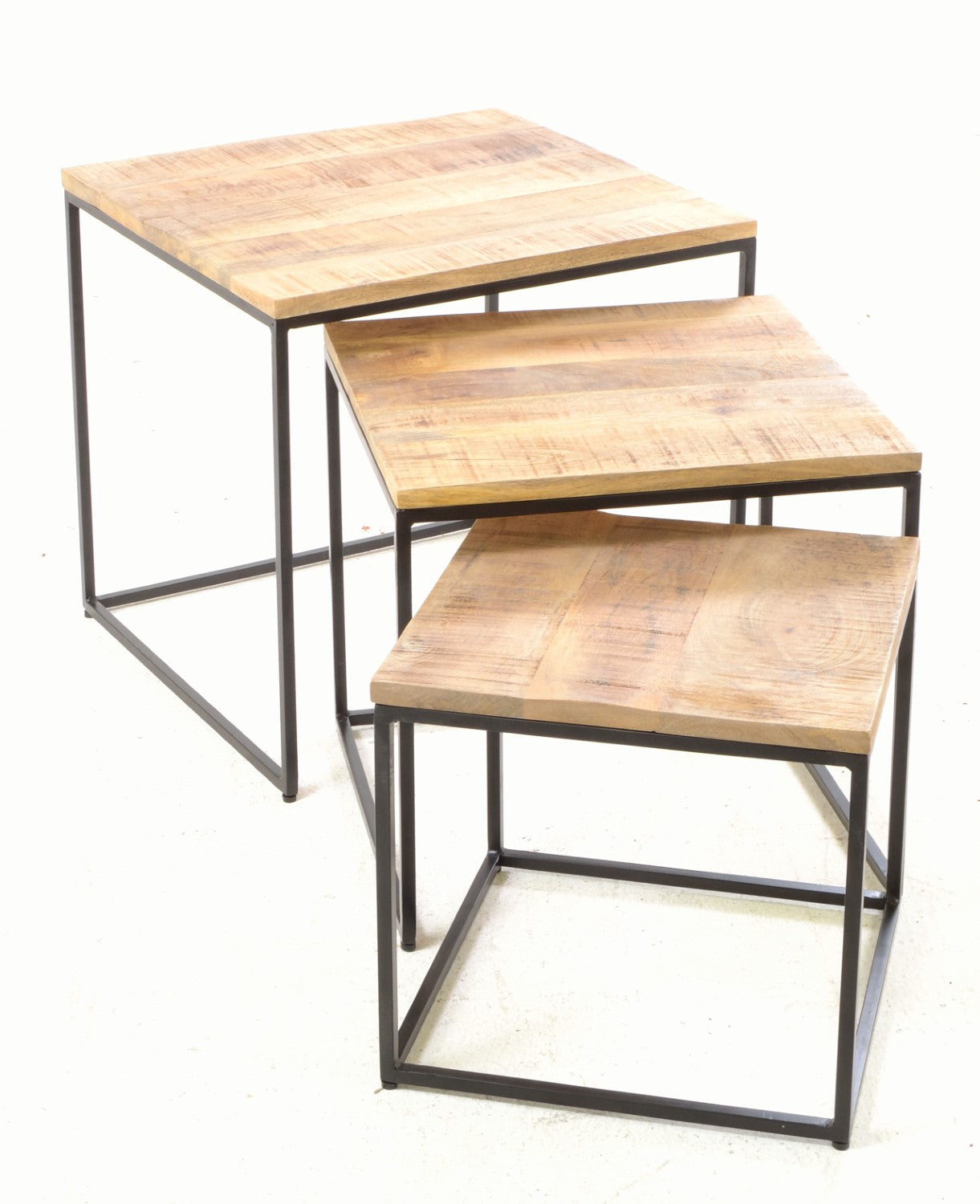 Industrial Natural Mango Wood Nest of 3 Tables - Home Furniture Interiors