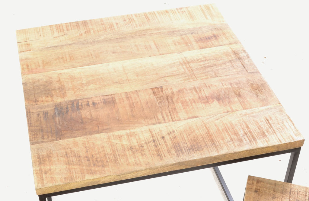 Industrial Natural Mango Wood Nest of 3 Tables - Home Furniture Interiors