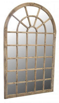 Vintage Natural Wood Finish Small Arched Window Mirror