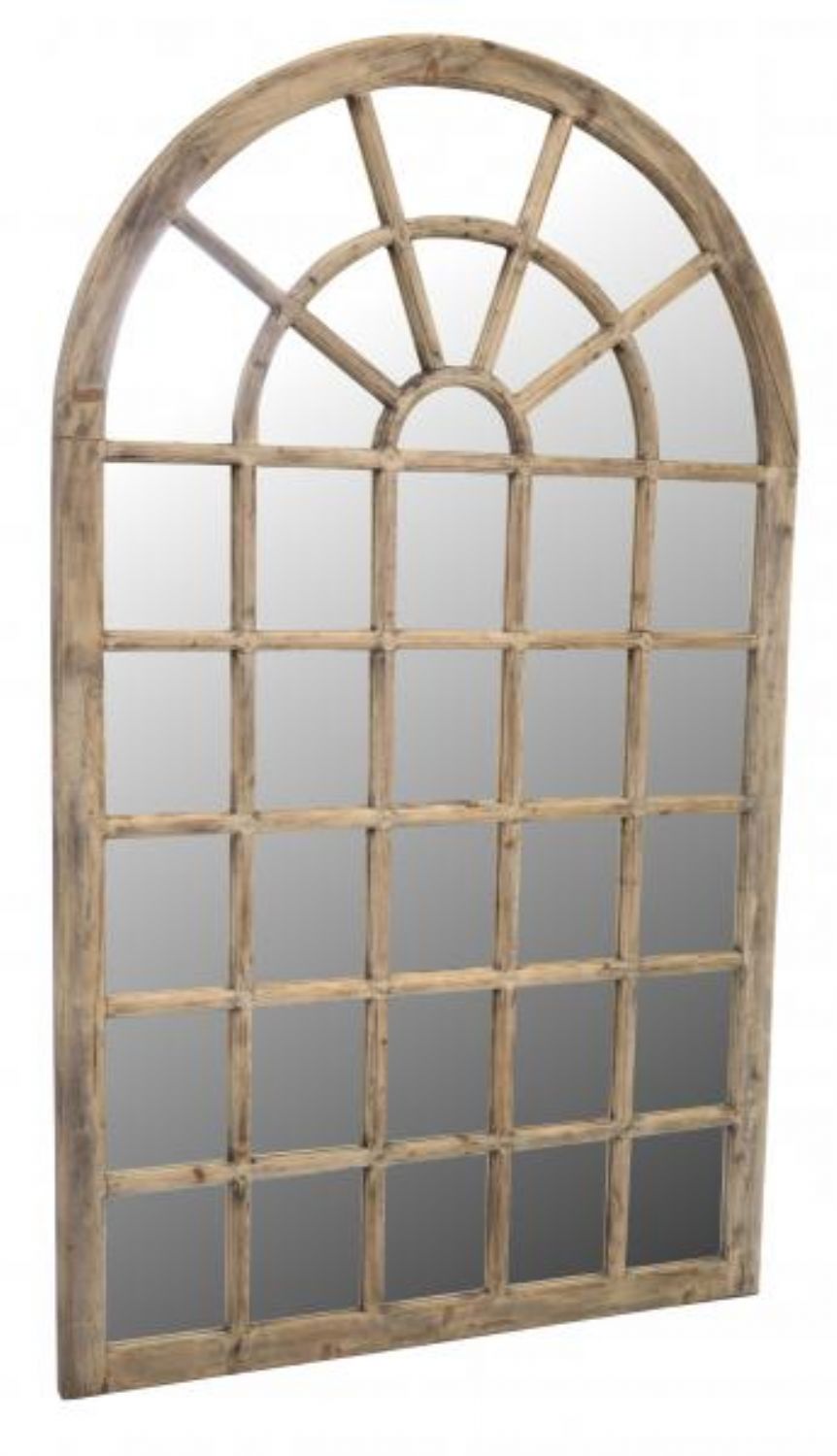 Vintage Natural Wood Finish Small Arched Window Mirror