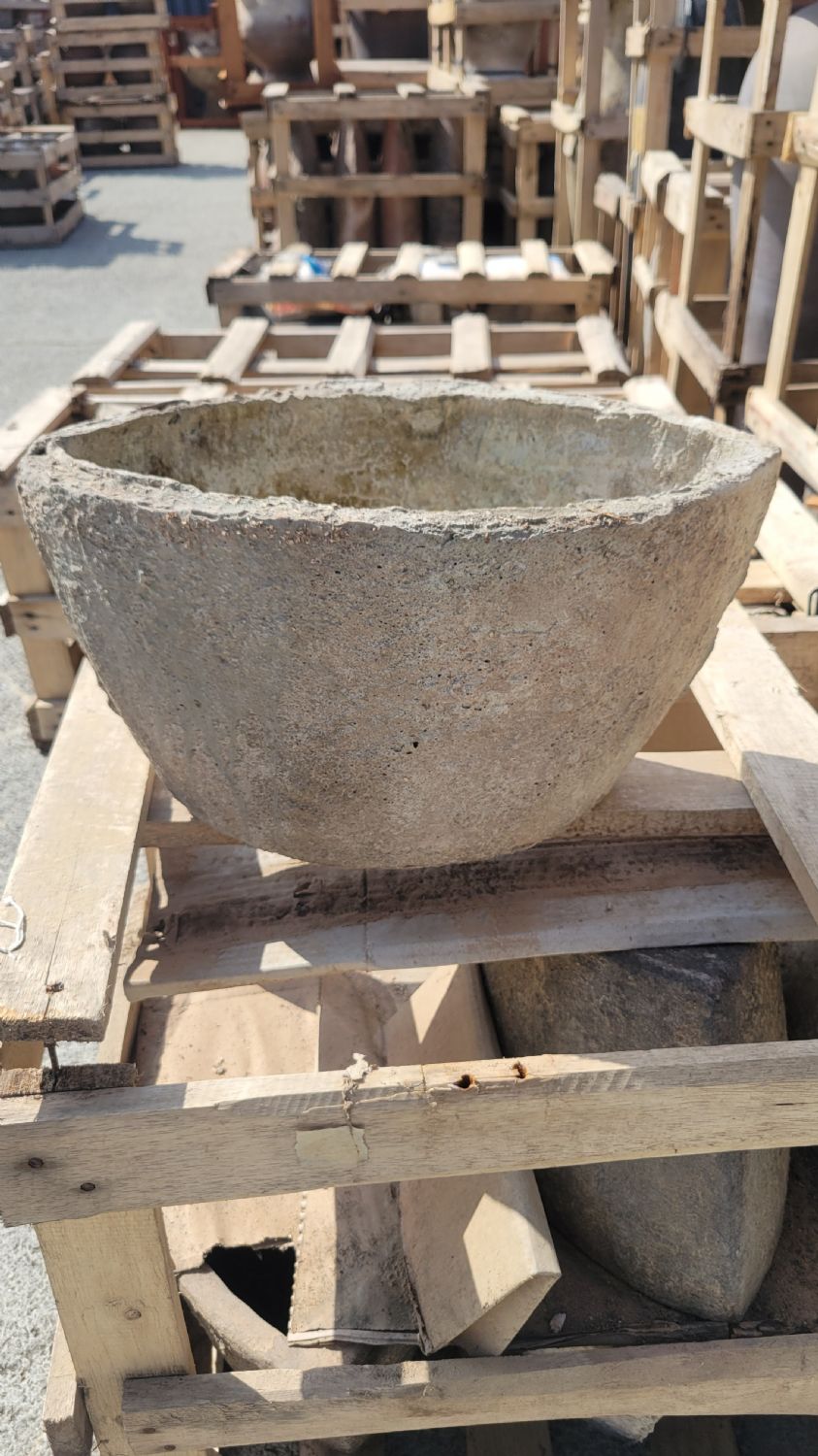 Set of 6 Handcrafted Low Roman Pots in Aged Stone Finish