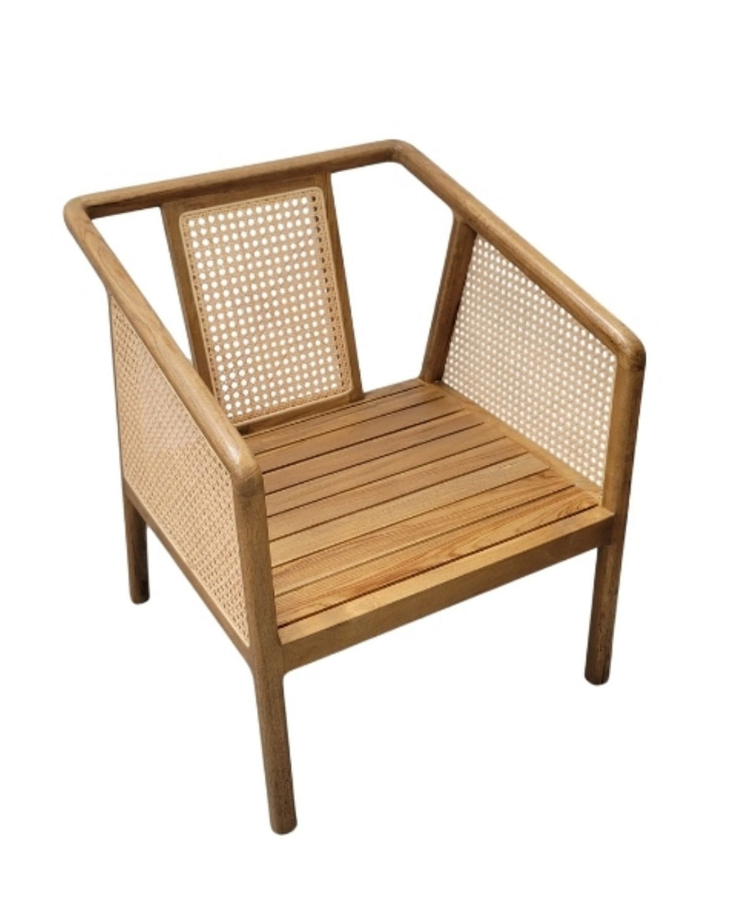 Garden Rattan and Wood Occasional Arm Chair with Green Velvet Cushions - Home Furniture Interiors