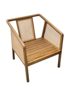 Garden Rattan and Wood Occasional Arm Chair with Green Velvet Cushions - Home Furniture Interiors
