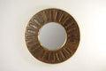 Bronze Wooden Carved Oval Tile Design Round Mirror with Brass Edge