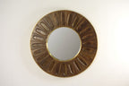 Bronze Wooden Carved Oval Tile Design Round Mirror with Brass Edge