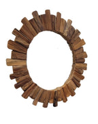 Large Natural Teak Wood Round Wall Mirror 80cm
