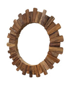 Large Natural Teak Wood Round Wall Mirror 80cm - Home Furniture Interiors