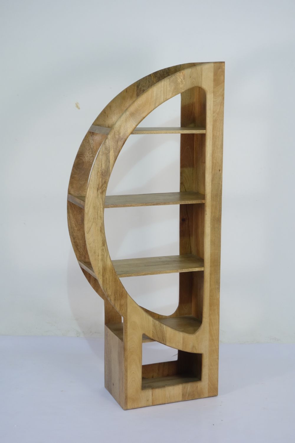 Traditional Mango Wood D Shape Open Storage Display Shelf - Home Furniture Interiors