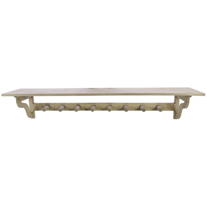 Vintage Rustic Mahogany Wood 150cm Wide Wall Coat Rack with Shelf - Home Furniture Interiors