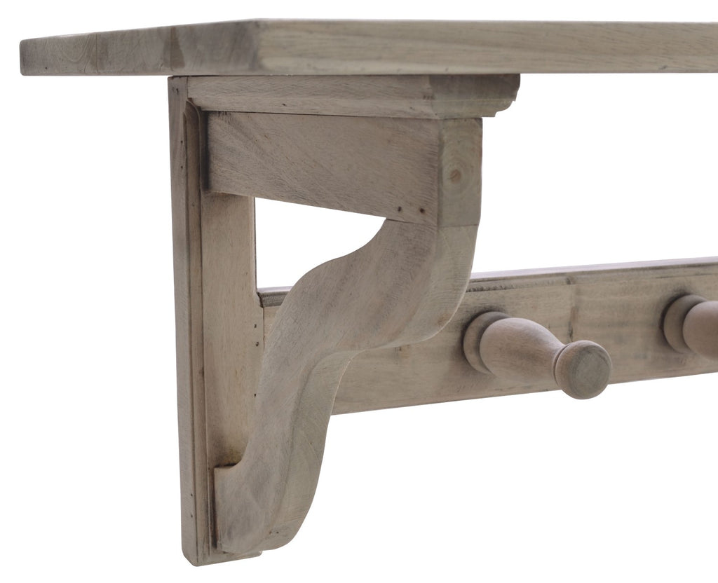 Vintage Rustic Mahogany Wood 150cm Wide Wall Coat Rack with Shelf - Home Furniture Interiors