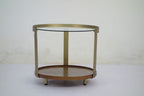 Bronze Metal Glass Top Round Side Table with Wooden Tray Base - Home Furniture Interiors