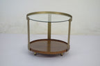 Bronze Metal Glass Top Round Side Table with Wooden Tray Base - Home Furniture Interiors