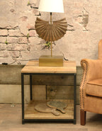 Industrial Style Natural Mango Wood Square Side Lamp Table