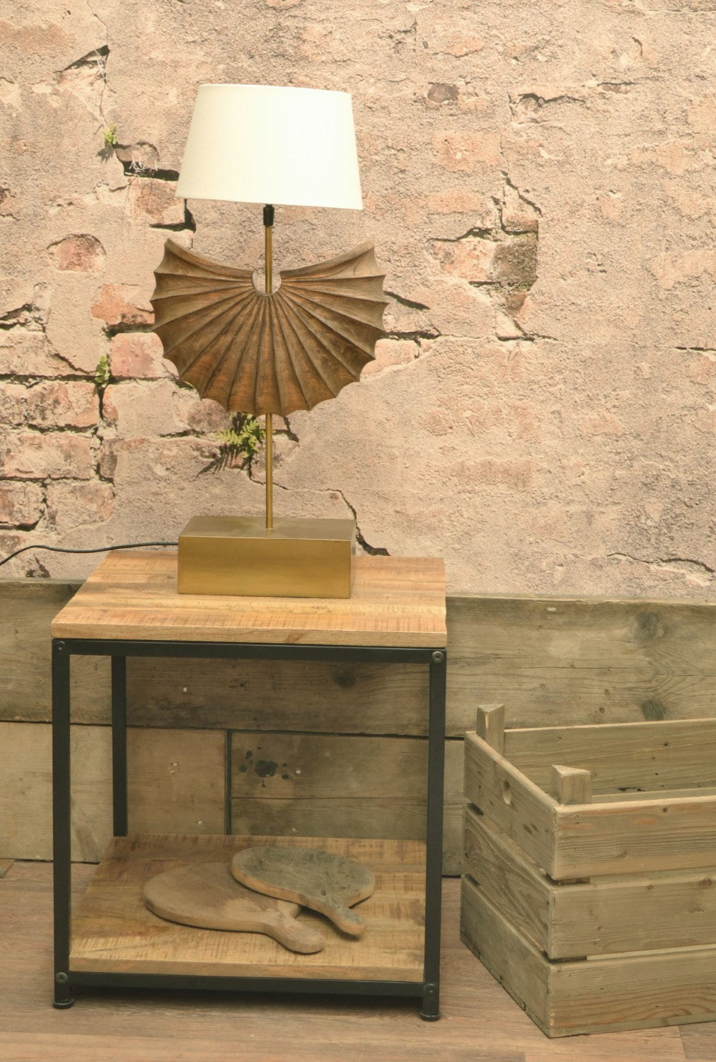 Industrial Style Natural Mango Wood Square Side Lamp Table - Home Furniture Interiors