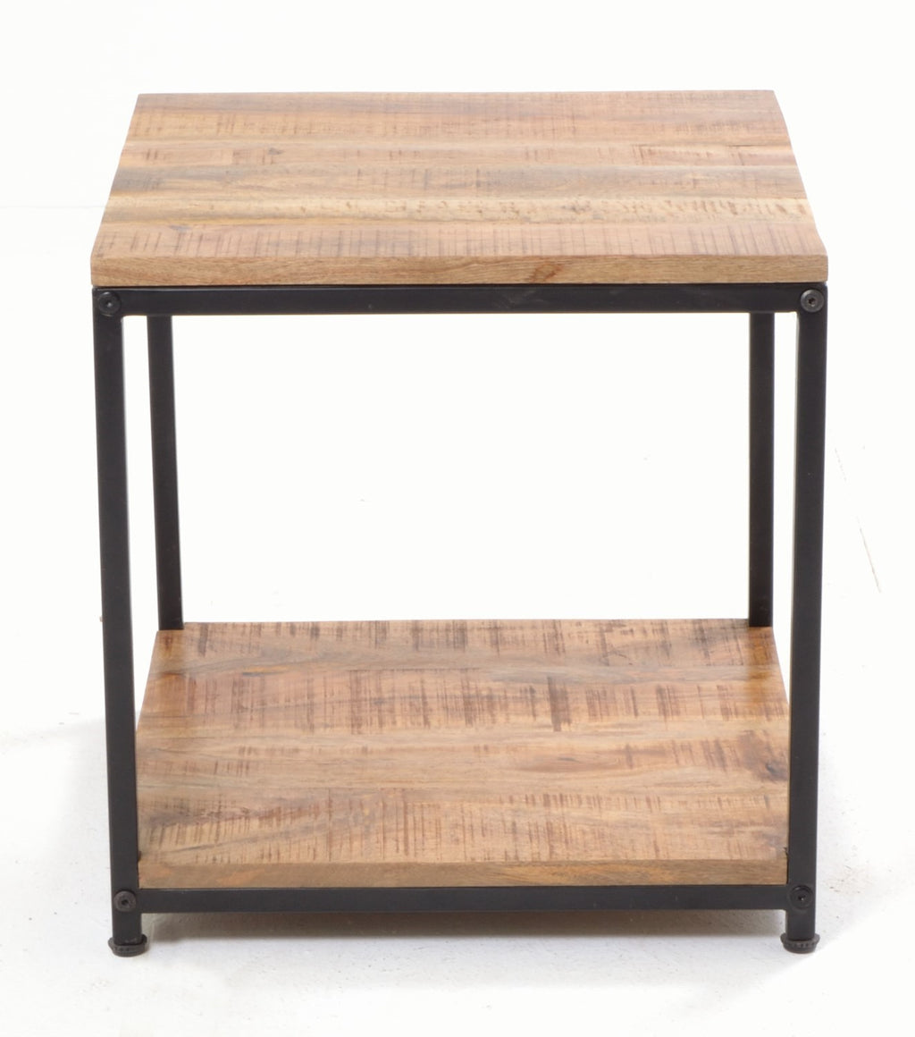 Industrial Style Natural Mango Wood Square Side Lamp Table - Home Furniture Interiors