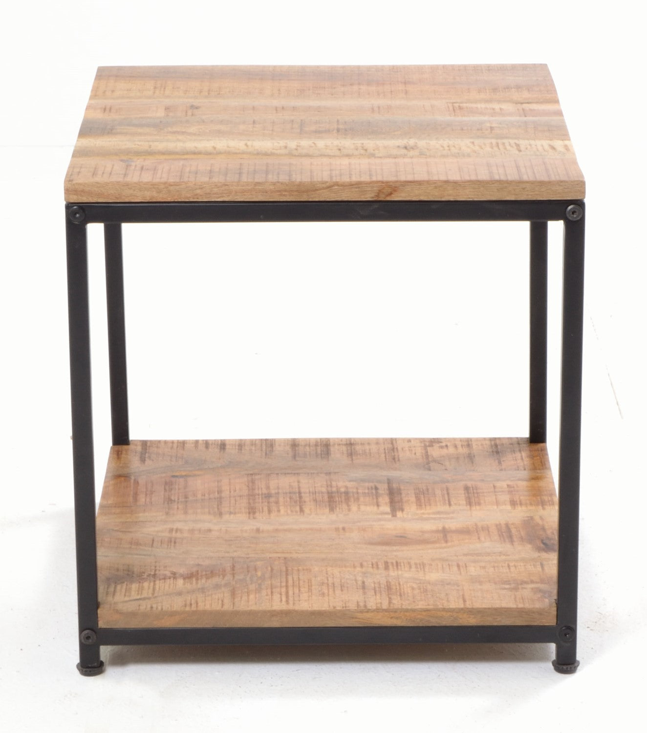 Industrial Style Natural Mango Wood Square Side Lamp Table - Home Furniture Interiors