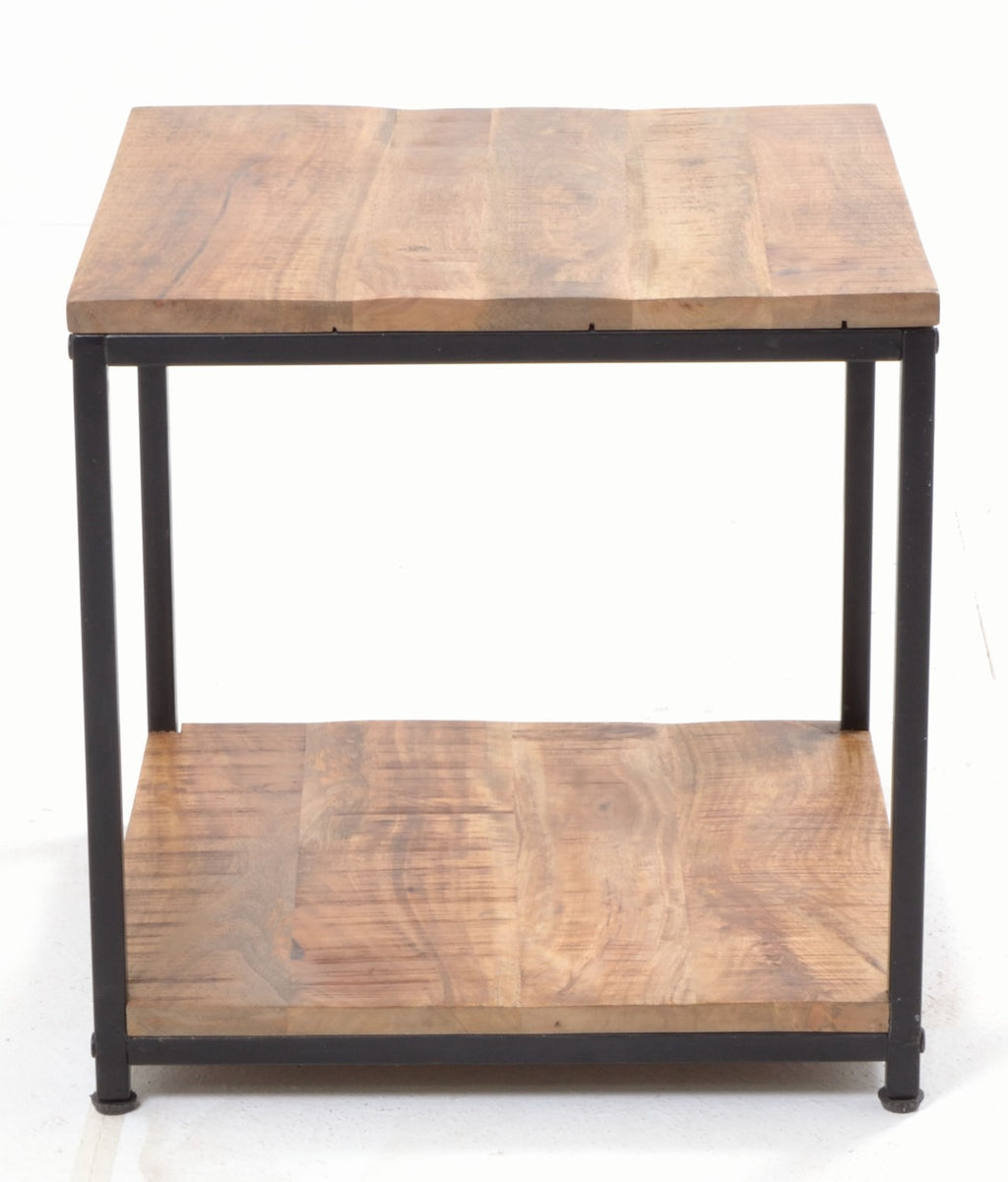 Industrial Style Natural Mango Wood Square Side Lamp Table - Home Furniture Interiors