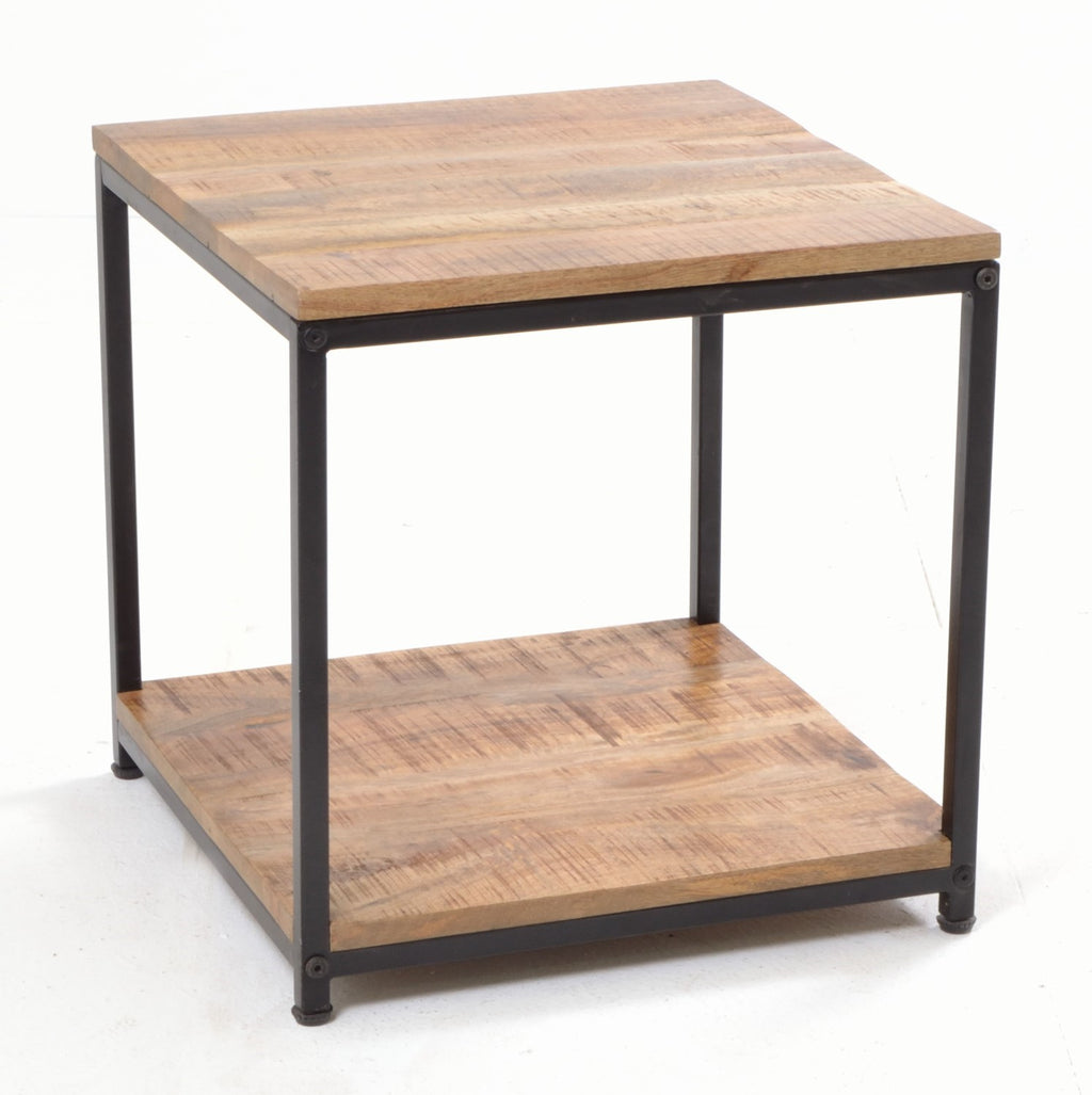 Industrial Style Natural Mango Wood Square Side Lamp Table - Home Furniture Interiors