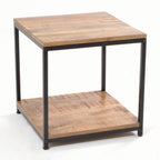 Industrial Style Natural Mango Wood Square Side Lamp Table - Home Furniture Interiors
