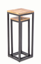Modern Tall Mango Wood Top Metal Frame Nest of 2 Tables - Home Furniture Interiors