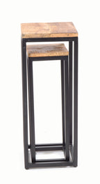 Modern Tall Mango Wood Top Metal Frame Nest of 2 Tables - Home Furniture Interiors