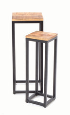 Modern Tall Mango Wood Top Metal Frame Nest of 2 Tables - Home Furniture Interiors