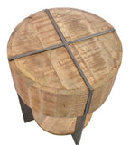 Small Round Metal and Wood Lamp Table - Home Furniture Interiors