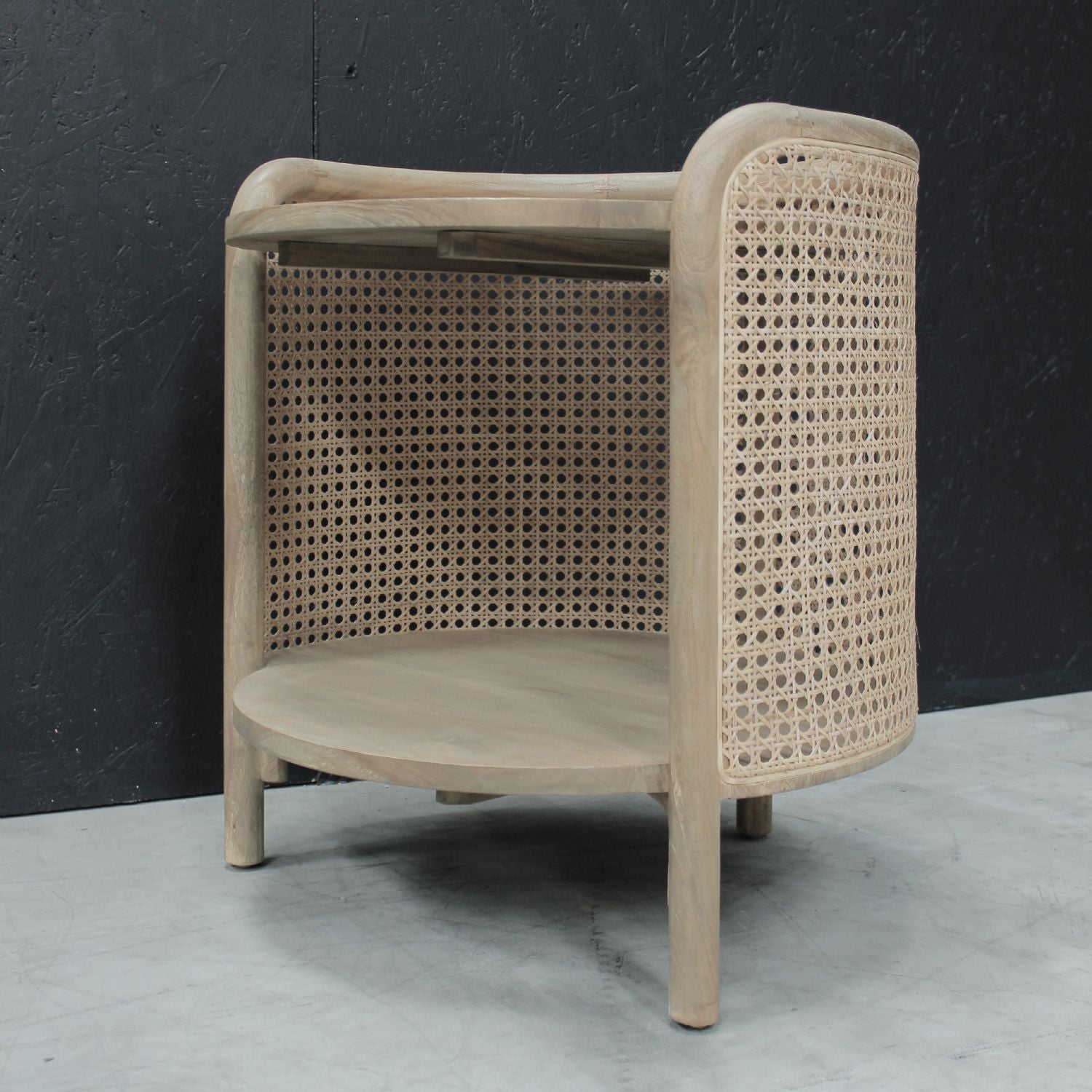 Vintage Natural Teak Rattan Two Tier Round Side End Table - Home Furniture Interiors