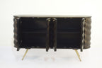 Dark Mango Wood 4 Door Wave Carved Sideboard with Brass Legs - Home Furniture Interiors