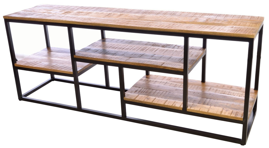 Industrial Mango Wood and Iron Large Sideboard Display Unit 180cm - Home Furniture Interiors