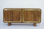 Modern Mango Wood 4 Door Sideboard with Brass Trim and Raised Block Base - Home Furniture Interiors