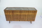Natural Mango Wood 4 Door Fluted Sideboard with White Marble Top - Home Furniture Interiors