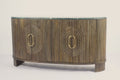 Natural Mango Wood Panelled 4 Door Sideboard with Grey Marble Top