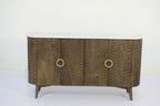 Natural Mango Wood White Marble Top 4 Door Chiseled Front Sideboard - Home Furniture Interiors