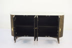 Natural Mango Wood White Marble Top 4 Door Chiseled Front Sideboard - Home Furniture Interiors