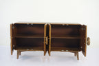 Retro Mango Wood 4 Door Sunburst Carved Sideboard with Tapered Legs - Home Furniture Interiors