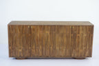 Retro Natural Mango Wood 4 Door Carved Sideboard with Plinth Base - Home Furniture Interiors