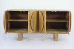 Traditional Mango Wood 4 Door Oval Carved Sideboard with Linear Base - Home Furniture Interiors