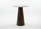 White Marble Top Natural Mango Wood Small Cone Side Table - Home Furniture Interiors