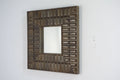 Bronze Mango Wood Square Wall Mirror with Carved Tile Detailing