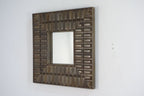 Bronze Mango Wood Square Wall Mirror with Carved Tile Detailing