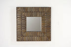 Bronze Mango Wood Square Wall Mirror with Carved Tile Detailing - Home Furniture Interiors