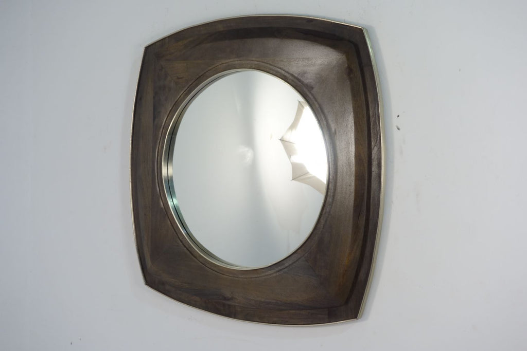 Rustic Style Curved Square Frame Mango Wood Round Mirror 107x107cm