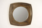 Rustic Style Curved Square Frame Mango Wood Round Mirror 107x107cm - Home Furniture Interiors