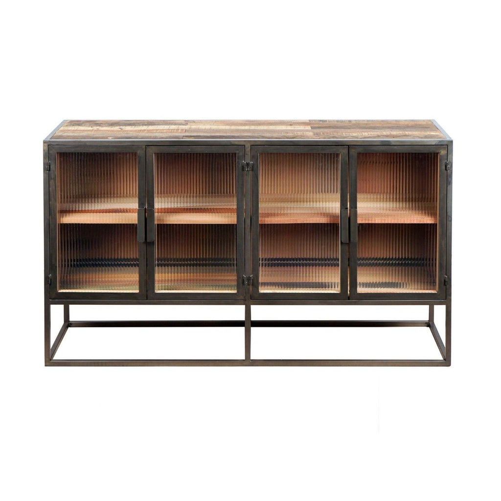 Industrial Dark Grey Reclaimed Wood 4 Glass Door Sideboard with Shelves