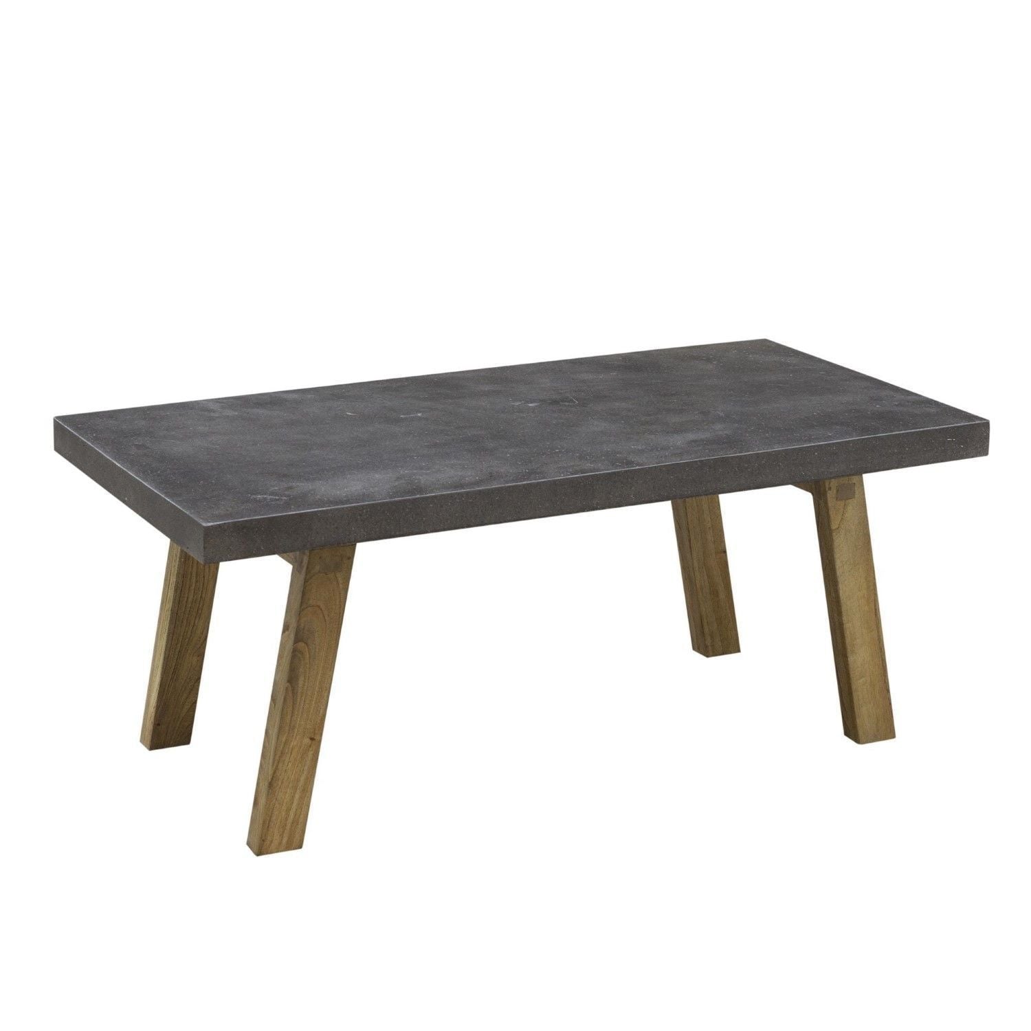 Rectangular Coffee Table with Polymer Concrete Top and Mindi Wood Legs