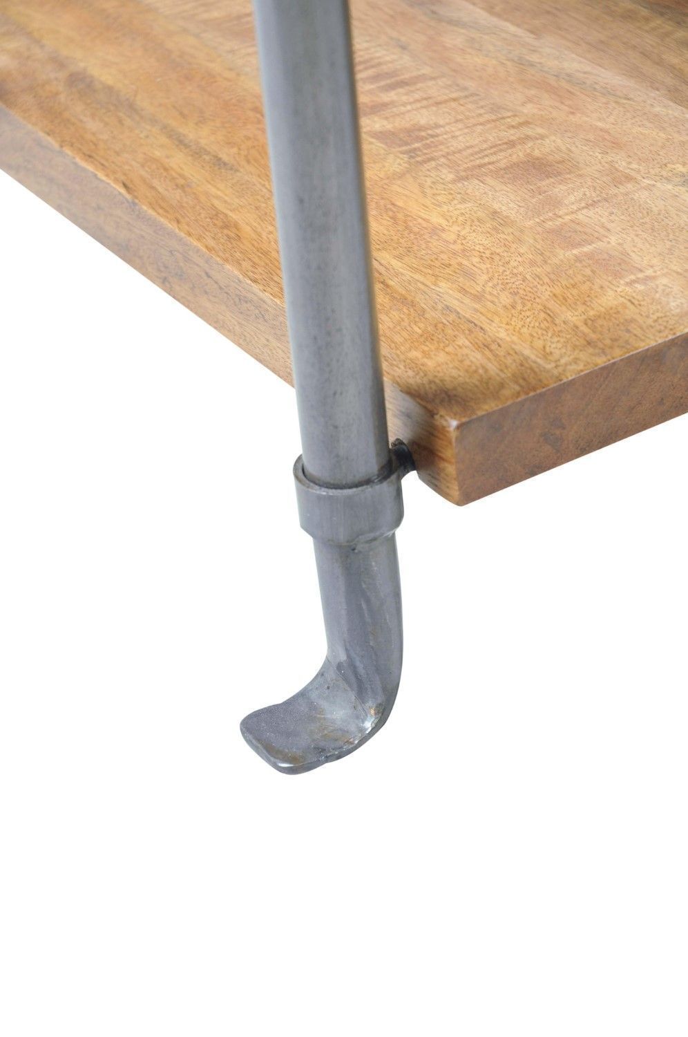 Grey Mango Wood and Black Steel Hall Bench with Coat Rack