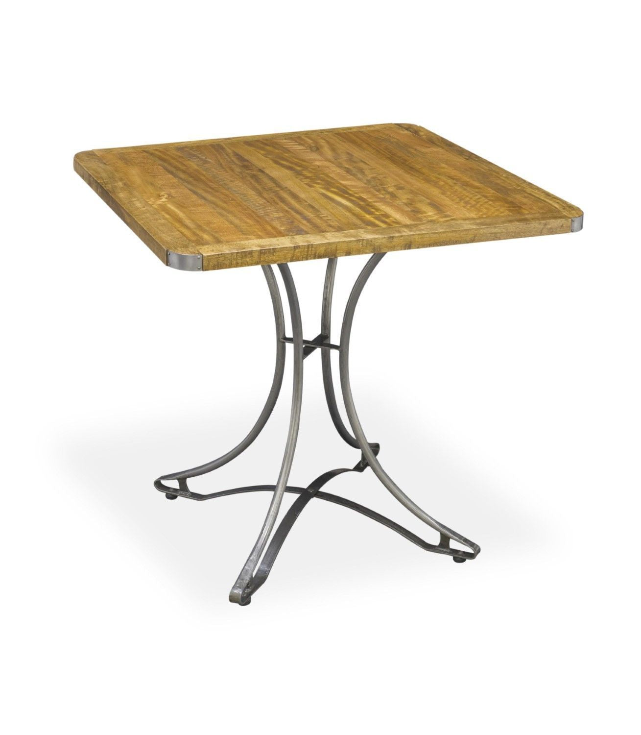 Modern Square Mango Wood Café Table with Industrial Gunmetal Steel Base