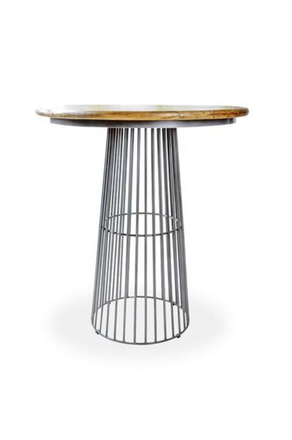 Industrial Round Mango Wood Birdcage Bar Table with Gunmetal Steel Base