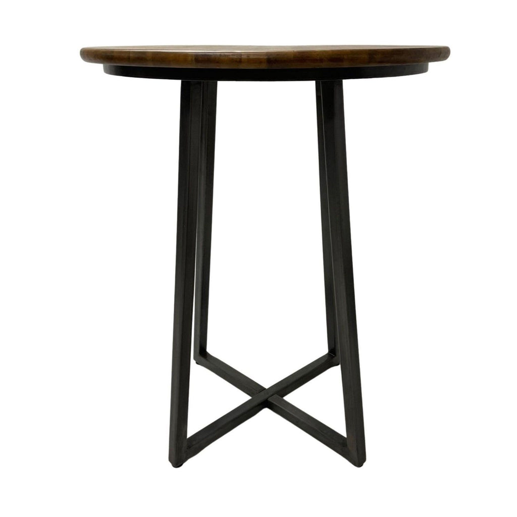 Industrial Round Mango Wood Bar Table with Gunmetal Steel Base